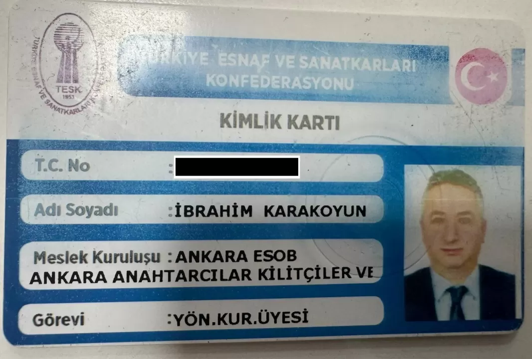 TESK (Türkiye Esnaf ve Sanatkârları Konfederasyonu) kimlik kartı — İbrahim Karakoyun, Ankara ESOB, yönetim kurulu üyesi